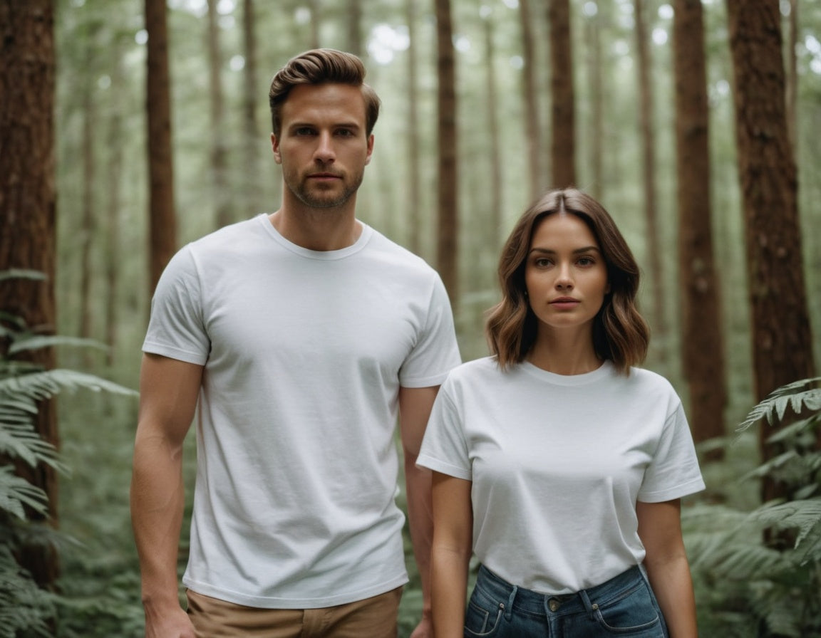 Couple posing in white tshirts
